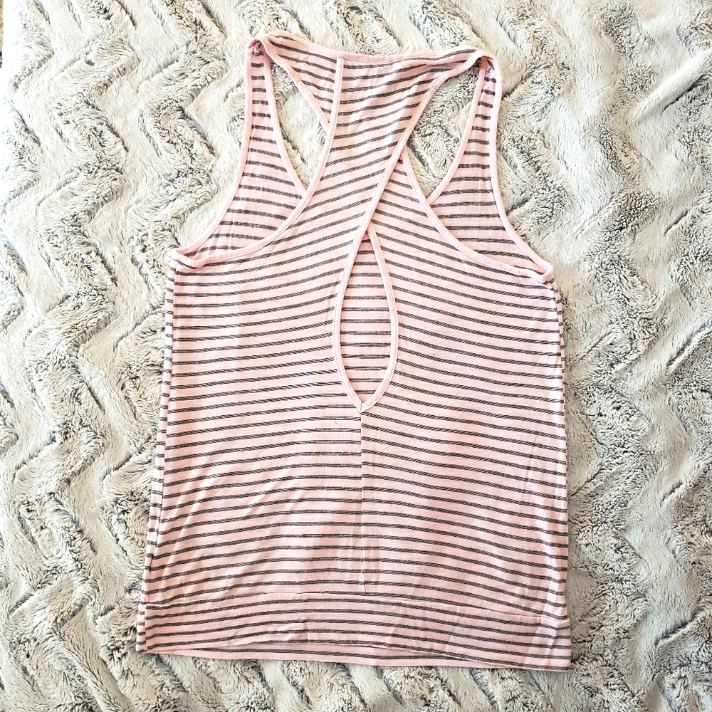 Light pink striped racerback / crisscross tank